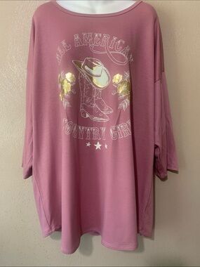 ECLA size 3X Cowgirl  Tunic Top - Mauve Pink Cowgirl Boots Gold Metallic